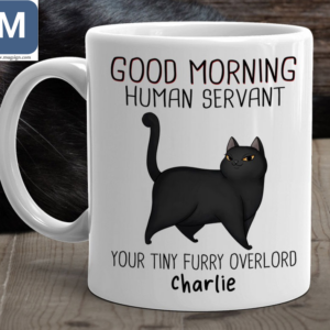 Good Morning Human Servant Your Tiny Furry Overlord Cat Mom Personalized Mugs