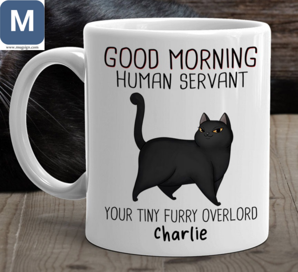 Good Morning Human Servant Your Tiny Furry Overlord Cat Mom Personalized Mugs