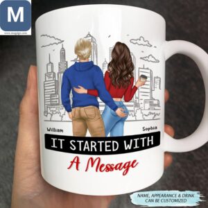 It Started With A Message Couple Personalized Name Mugs