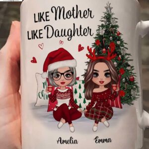 Like Mother Like Daughter Merry Chirstmas Personalized Name Mugs