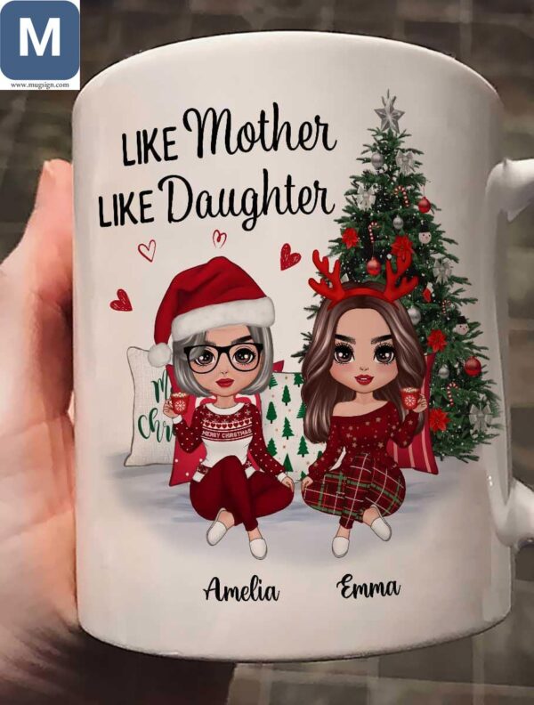 Like Mother Like Daughter Merry Chirstmas Personalized Name Mugs