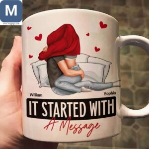 It Started With A Message Personalized Couple Name Mugs