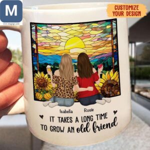 Personalized Stained Glass Sunset Best Friend Mugs