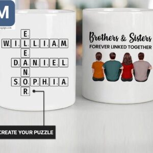 Brothers And Sisters Forever Linked Together Personalized Family Name Crossword Puzzle Mugs