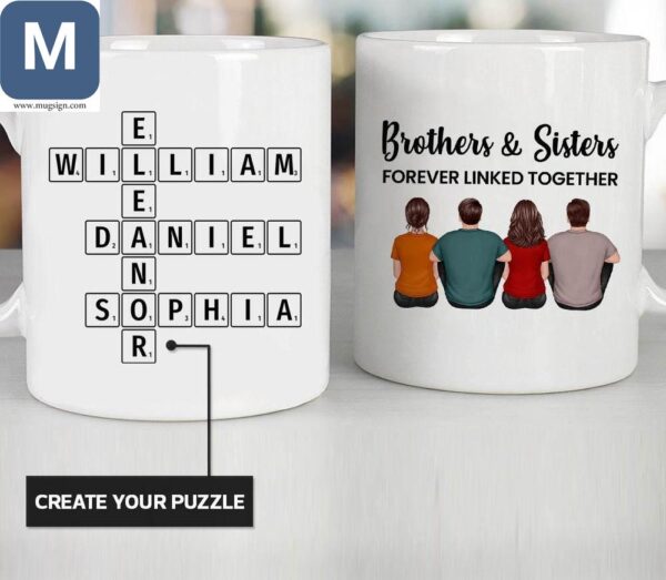 Brothers And Sisters Forever Linked Together Personalized Family Name Crossword Puzzle Mugs