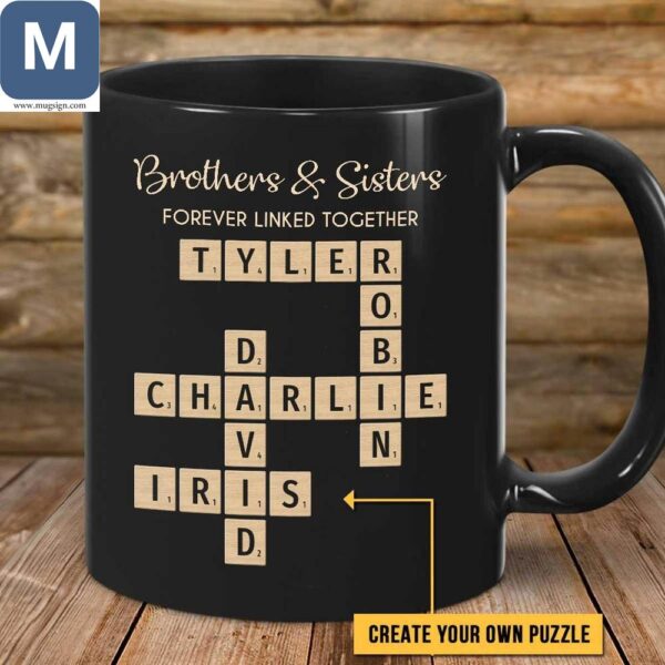 Brothers Sisters Forever Linked Together Personalized Crossword Puzzle Sibling Gift Mugs