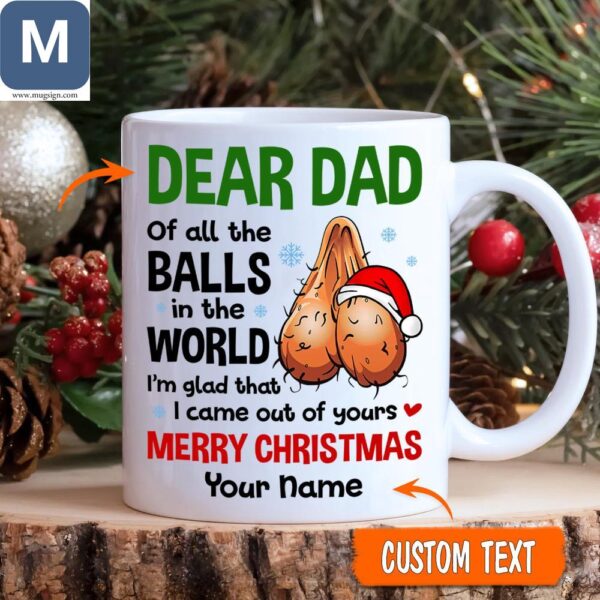 Dear Dad Of All The Balls In The World I'm Glad That I Came Out Of Yours Merry Christmas Funny Christmas Dad Gifts Mugs