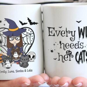 Every Witch Needs Her Cats Halloween Witch Cute Cats Spooky Design Coffee Cup Mugs