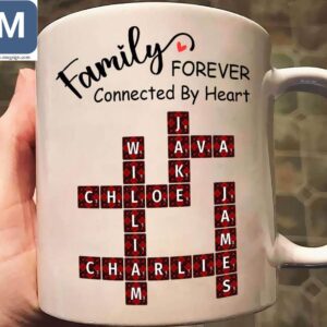 Family Forever Connected By Heart Custom Crossword Name Personalized Family Decor Mugs