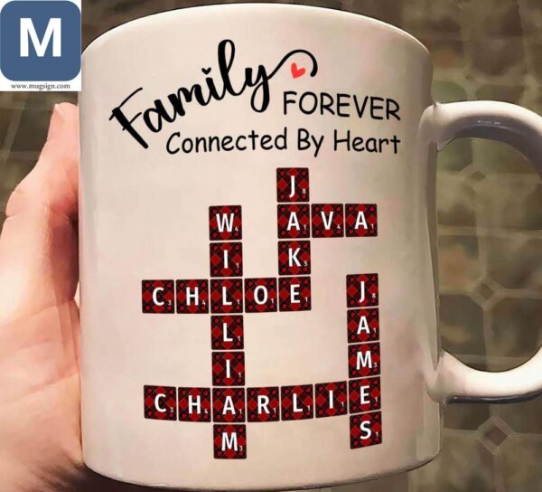 Family Forever Connected By Heart Custom Crossword Name Personalized Family Decor Mugs