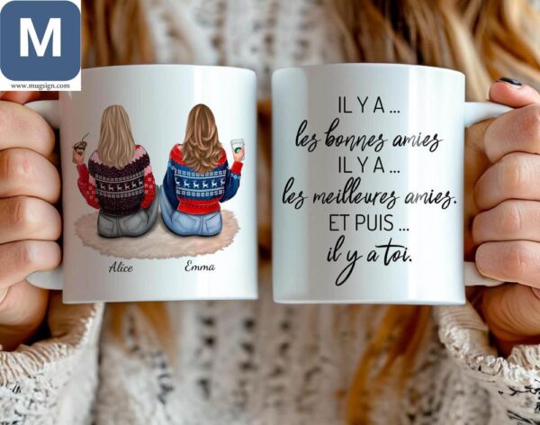 Il Y A Les Bonnes Amies Il Y A Les Meilleures Amies Et Puis Il Y A Tou Best Friend Christmas Personalized Couple Mugs