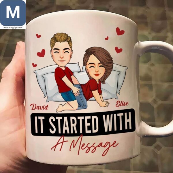 It Started With A Message Romantic Couples Personalized Mugs