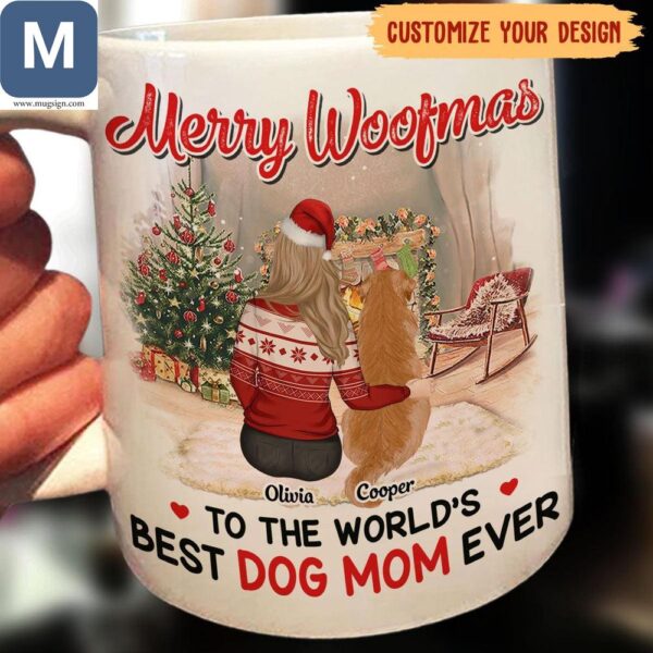 Merry Woofmas Dog Mom Christmas Personalized Dog Lover Gift Mugs