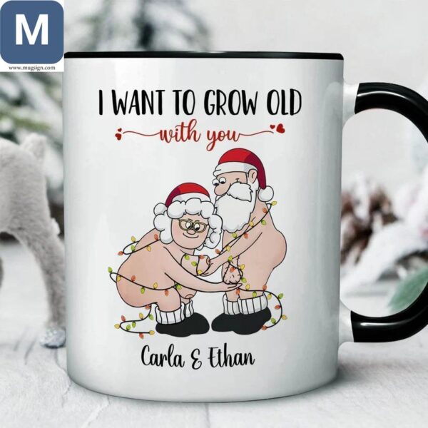 Personalized Christmas I Want to Grow Old with You Couple Santa Mugs