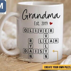 Personalized Grandma Custom Crossword Puzzle Gift Mothers Day Gift Ideas Mugs