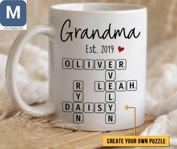 Personalized Grandma Custom Crossword Puzzle Gift Mothers Day Gift Ideas Mugs