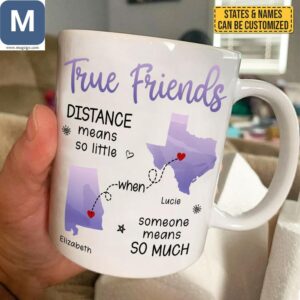 Personalized Long Distance Friendship State Map Custom Names Best Friend Gift Mugs