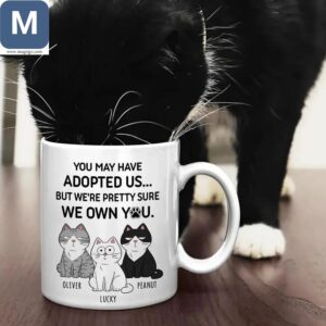 You May Have Adopted Us But We're Pretty Sure We Own You Funny Custom Cat Cat Lover Gift Mugs